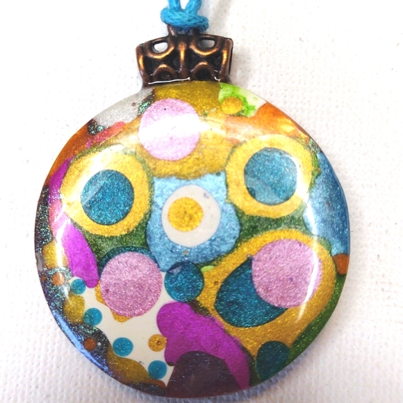 Geometric Multi-color Metallic Artwork OOAK Handmade Necklace - Picture 3 of 5